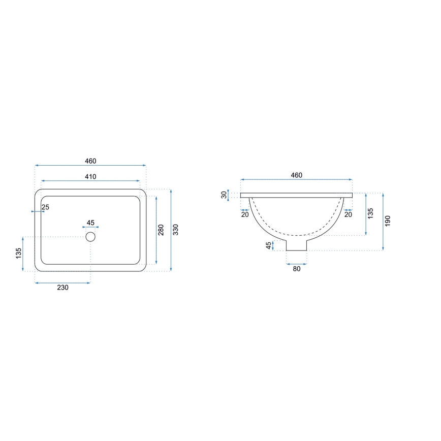 REA-U6653 - Lavabo ad incasso ADELA 33x46 cm ceramica/bianco lucido