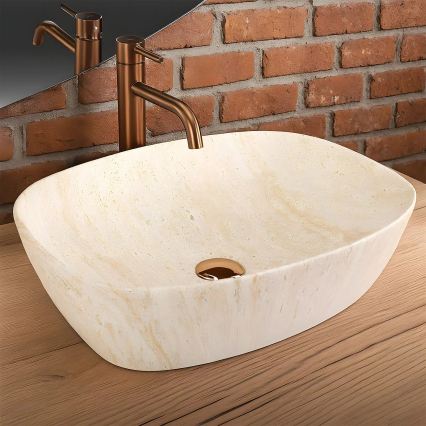 REA-U6689 - Lavabo da appoggio FREJA 39,5x51 cm ceramica/beige/effetto pietra