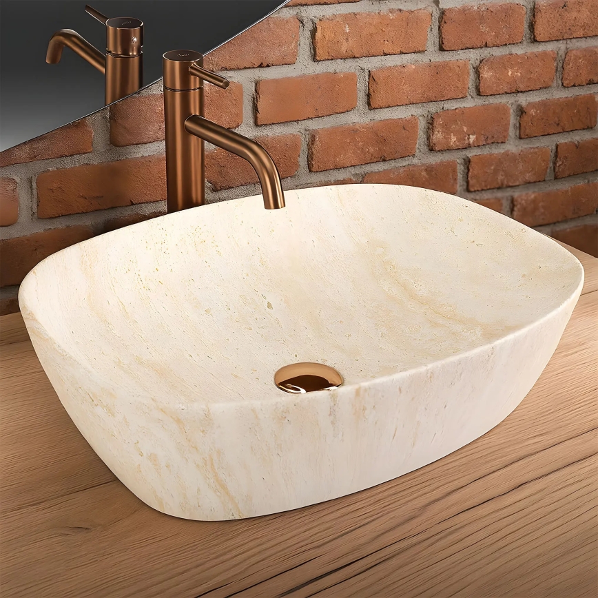 REA-U6689 - Lavabo da appoggio FREJA 39,5x51 cm ceramica/beige/effetto pietra