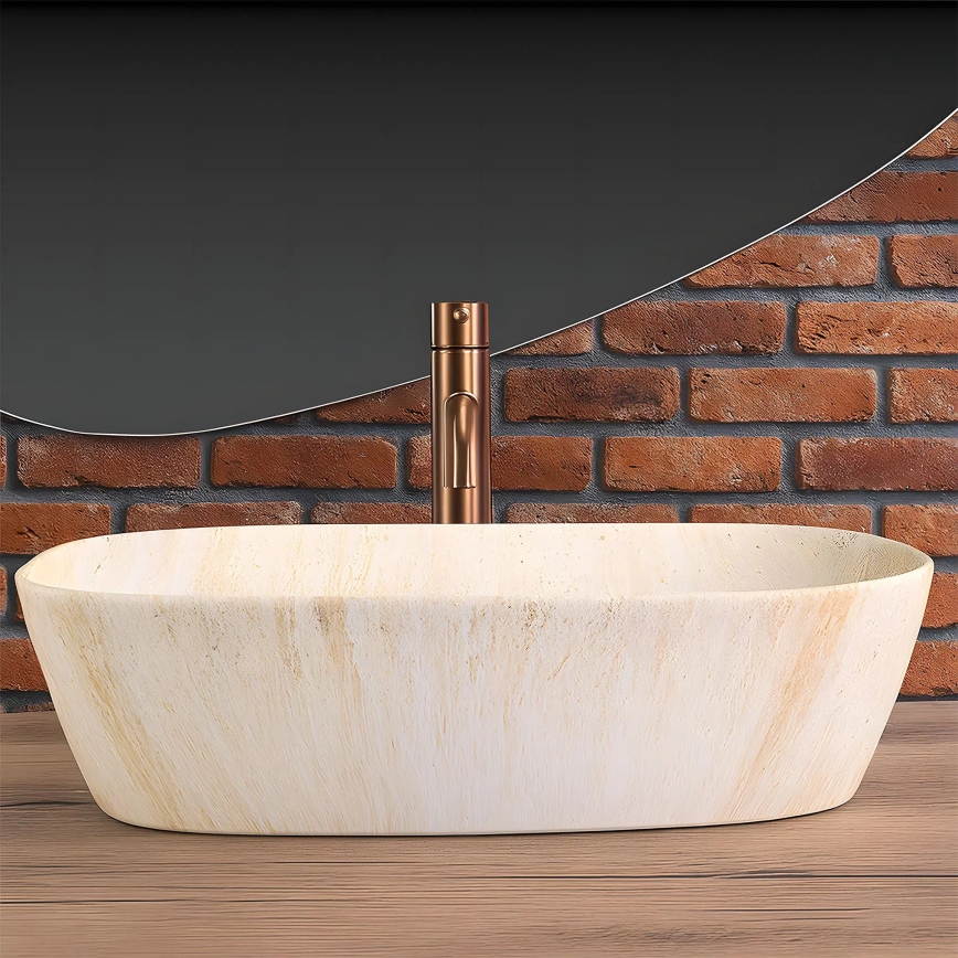 REA-U6689 - Lavabo da appoggio FREJA 39,5x51 cm ceramica/beige/effetto pietra