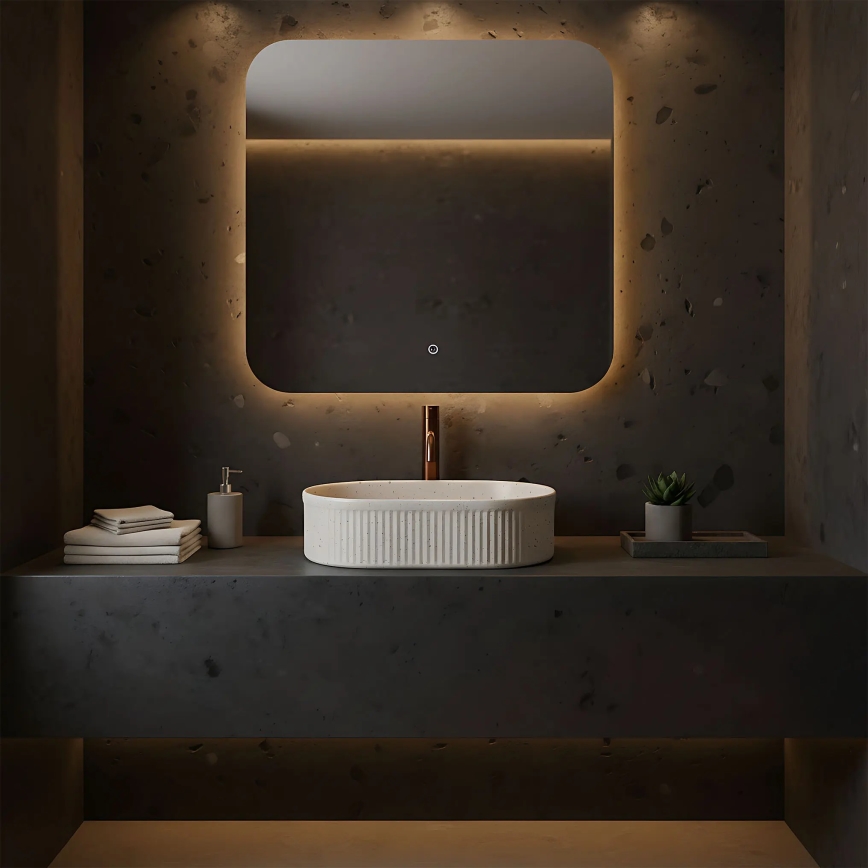 REA-U7342 - Lavabo da appoggio VANDA 31x49 cm ceramica/beige/effetto pietra