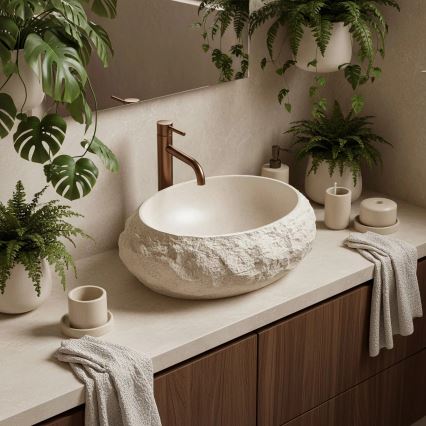 REA-U7347 - Lavabo da appoggio MIKA 38x50 cm beige/effetto pietra