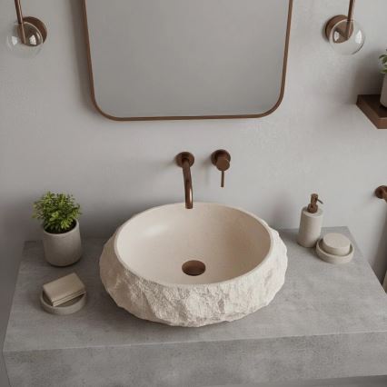REA-U7347 - Lavabo da appoggio MIKA 38x50 cm beige/effetto pietra