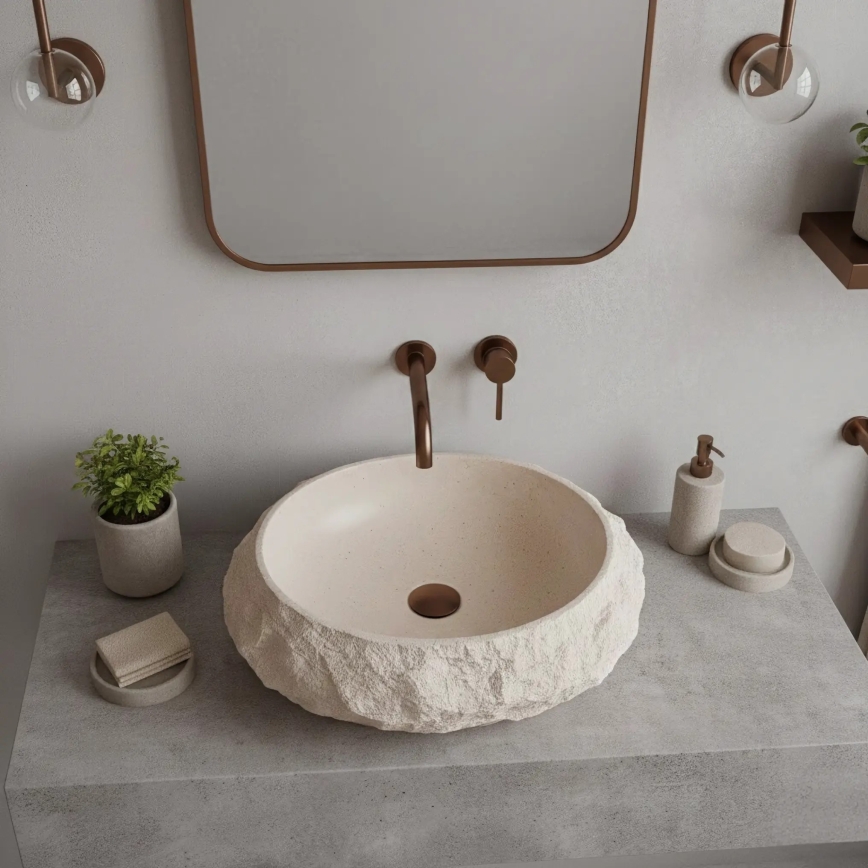 REA-U7347 - Lavabo da appoggio MIKA 38x50 cm beige/effetto pietra