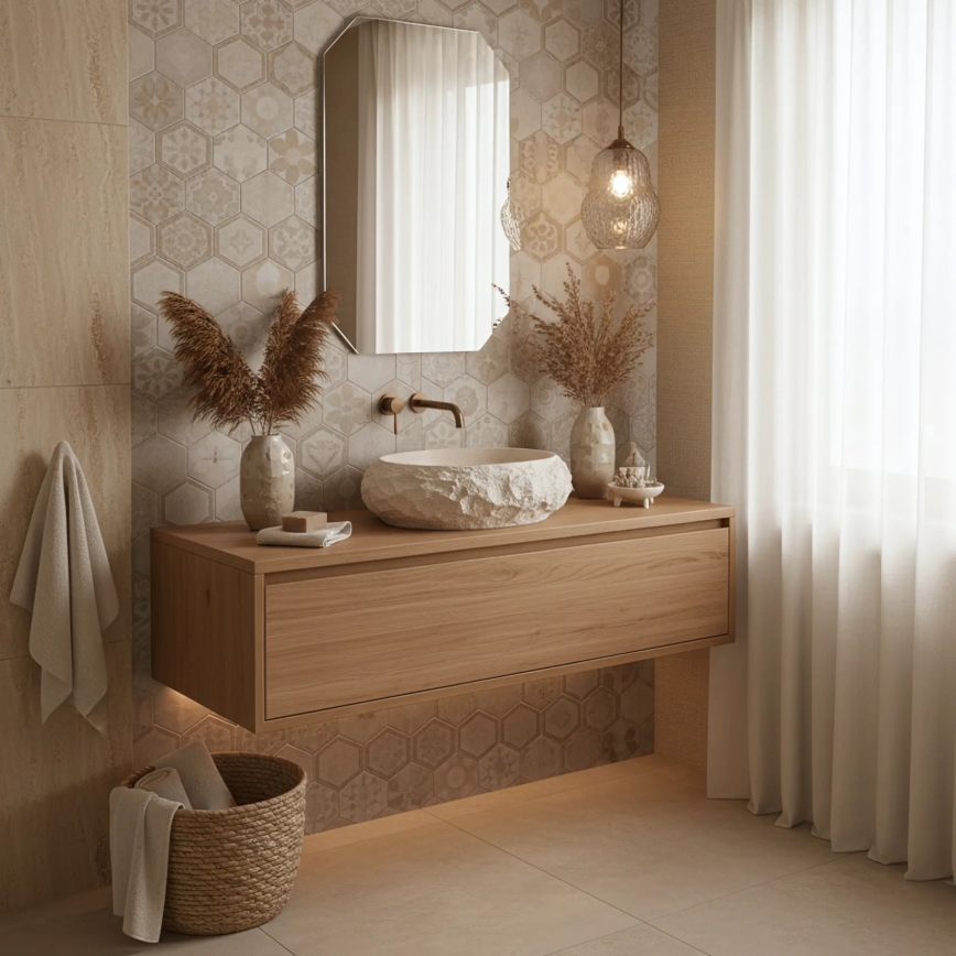 REA-U7347 - Lavabo da appoggio MIKA 38x50 cm beige/effetto pietra