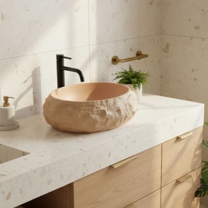 REA-U7348 - Lavabo da appoggio MIKA 38x50 cm arancione/beige/effetto pietra