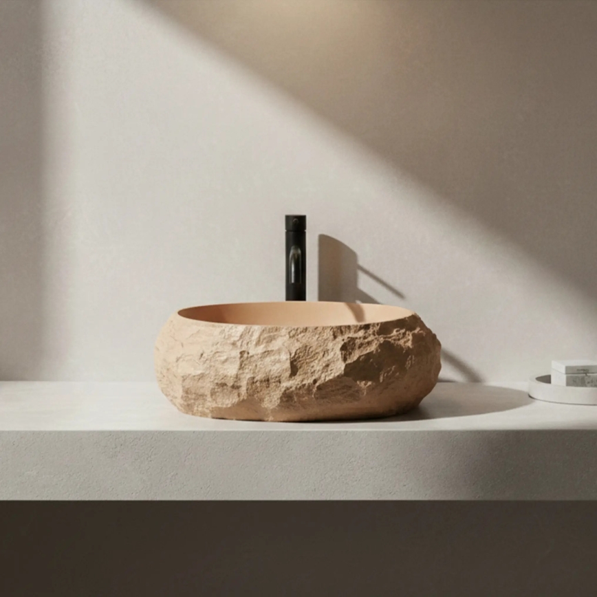 REA-U7348 - Lavabo da appoggio MIKA 38x50 cm arancione/beige/effetto pietra