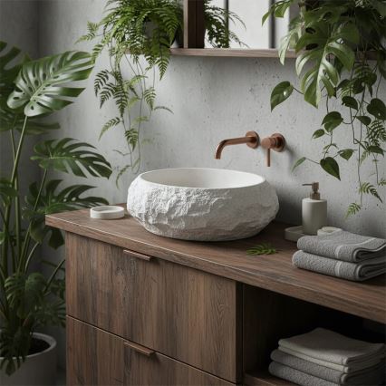 REA-U7350 - Lavabo da appoggio MIKA 38x50 cm bianco/effetto pietra