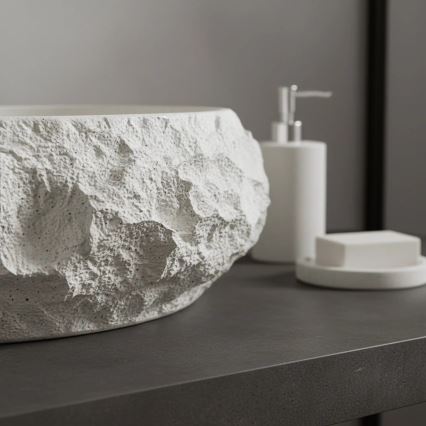 REA-U7350 - Lavabo da appoggio MIKA 38x50 cm bianco/effetto pietra