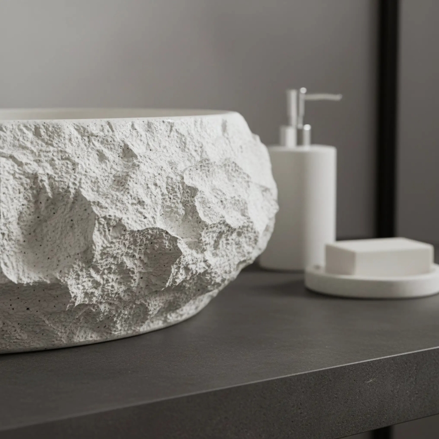 REA-U7350 - Lavabo da appoggio MIKA 38x50 cm bianco/effetto pietra