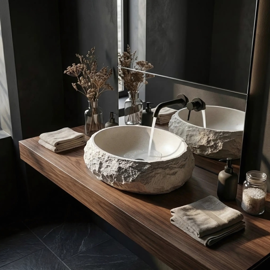 REA-U7350 - Lavabo da appoggio MIKA 38x50 cm bianco/effetto pietra