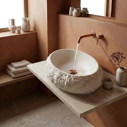 REA-U7350 - Lavabo da appoggio MIKA 38x50 cm bianco/effetto pietra