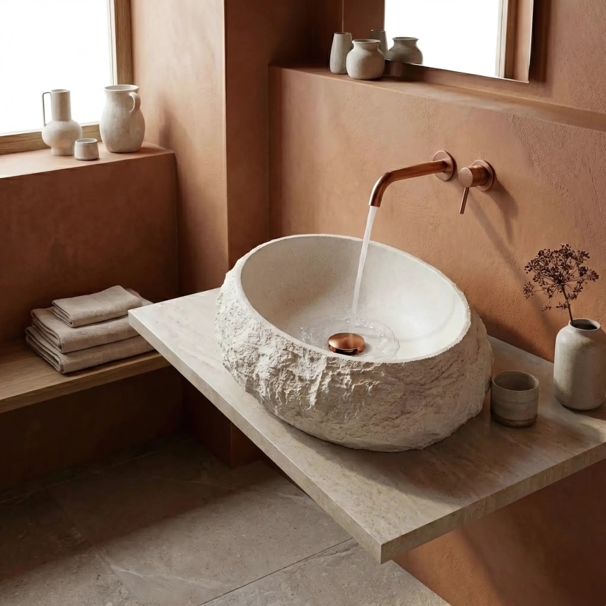 REA-U7350 - Lavabo da appoggio MIKA 38x50 cm bianco/effetto pietra