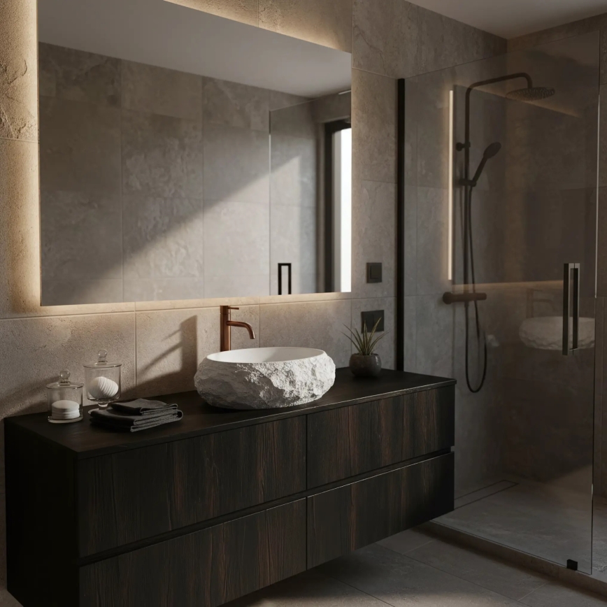 REA-U7350 - Lavabo da appoggio MIKA 38x50 cm bianco/effetto pietra