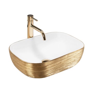 REA-U7422 - Lavabo da appoggio BELINDA 33x46,5 cm in ceramica/bianco/oro