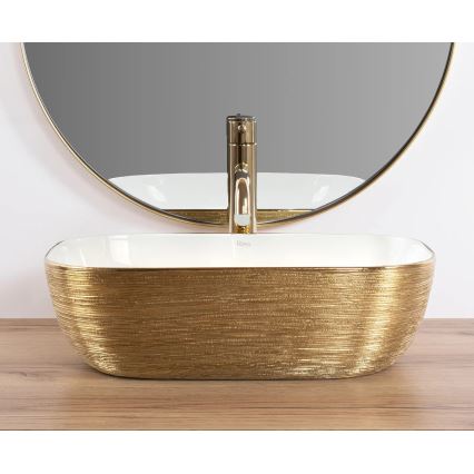 REA-U7422 - Lavabo da appoggio BELINDA 33x46,5 cm in ceramica/bianco/oro