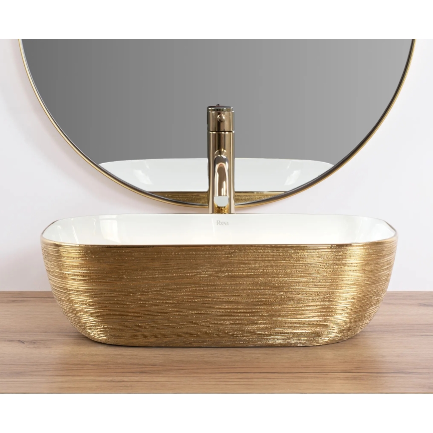 REA-U7422 - Lavabo da appoggio BELINDA 33x46,5 cm in ceramica/bianco/oro