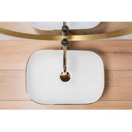 REA-U7422 - Lavabo da appoggio BELINDA 33x46,5 cm in ceramica/bianco/oro