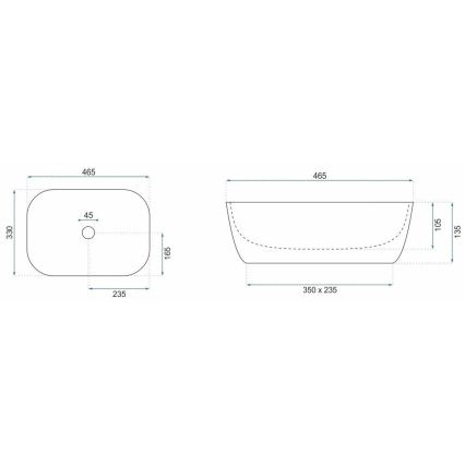 REA-U7422 - Lavabo da appoggio BELINDA 33x46,5 cm in ceramica/bianco/oro