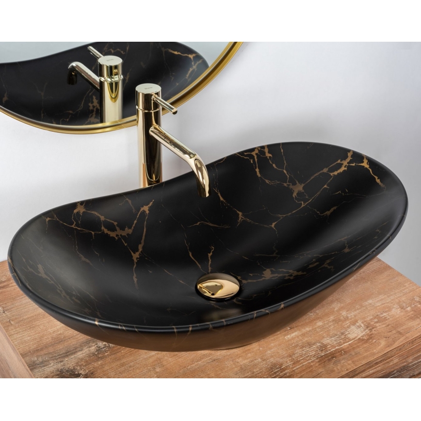 REA-U7478 - Lavabo da appoggio ROYAL 36x62 cm in ceramica/nero/finitura effetto marmo