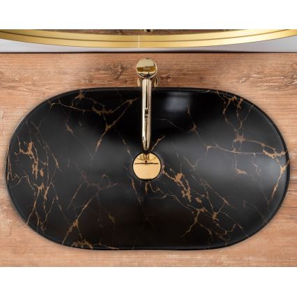 REA-U7478 - Lavabo da appoggio ROYAL 36x62 cm in ceramica/nero/finitura effetto marmo
