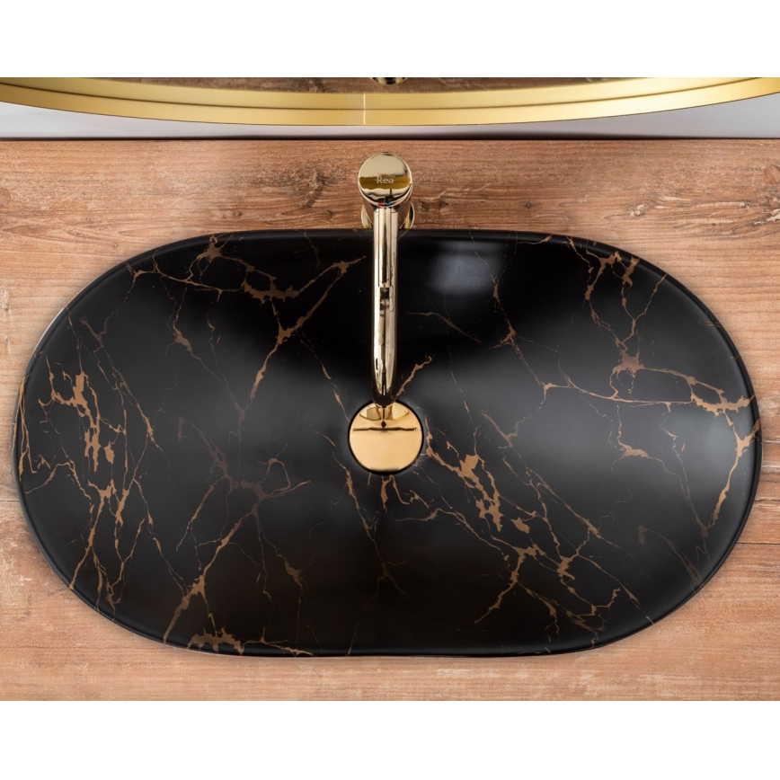REA-U7478 - Lavabo da appoggio ROYAL 36x62 cm in ceramica/nero/finitura effetto marmo