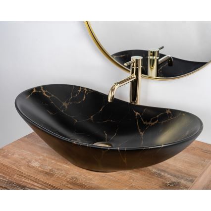 REA-U7478 - Lavabo da appoggio ROYAL 36x62 cm in ceramica/nero/finitura effetto marmo