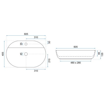 REA-U7900 - Lavabo da appoggio AURA 40,5x60,5 cm ceramica/bianco lucido