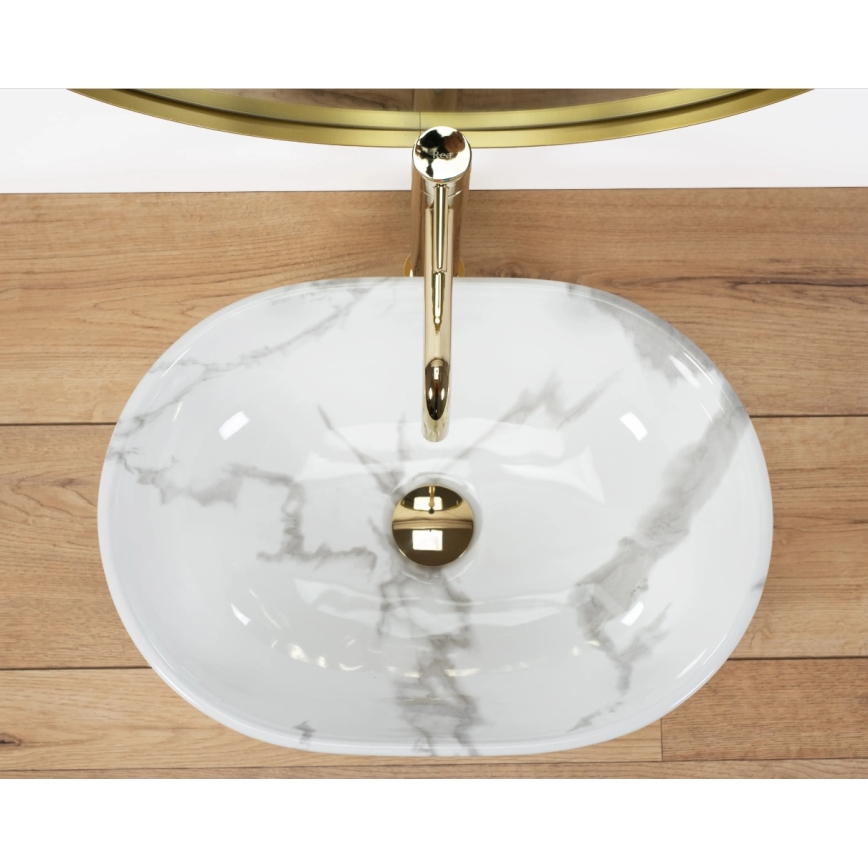 REA-U8001 - Lavabo da appoggio AMELIA 34,5x48 cm in ceramica, finitura effetto marmo