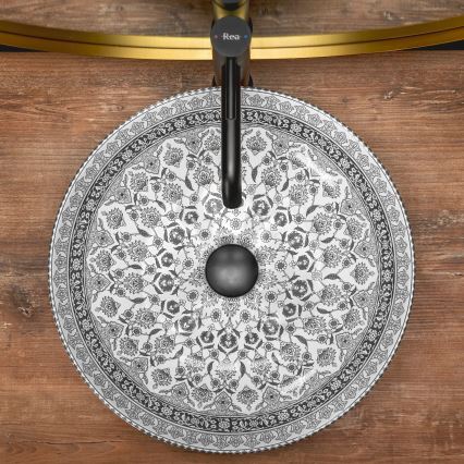 REA-U8002 - Lavabo da appoggio ARTE 40 cm in ceramica/bianco/nero