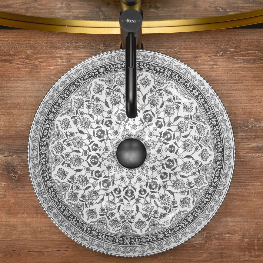 REA-U8002 - Lavabo da appoggio ARTE 40 cm in ceramica/bianco/nero