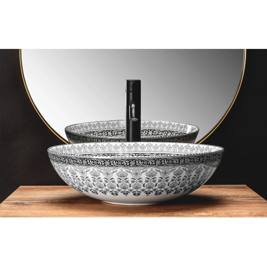 REA-U8002 - Lavabo da appoggio ARTE 40 cm in ceramica/bianco/nero