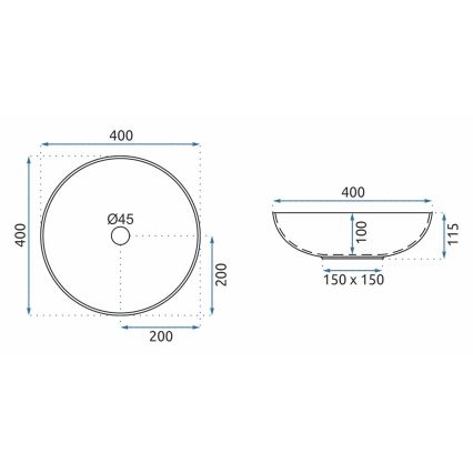 REA-U8002 - Lavabo da appoggio ARTE 40 cm in ceramica/bianco/nero