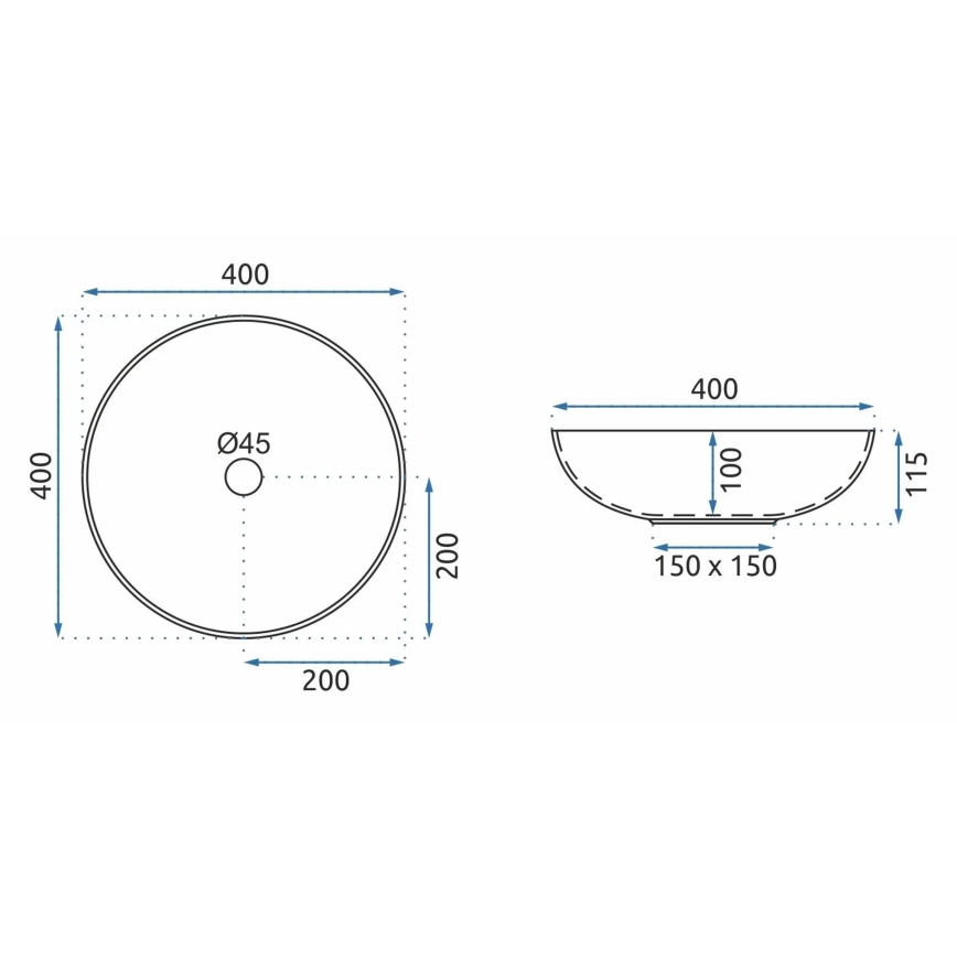 REA-U8002 - Lavabo da appoggio ARTE 40 cm in ceramica/bianco/nero