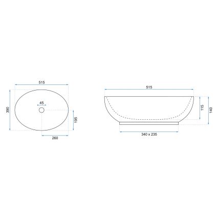 REA-U8198 - Lavabo da appoggio CAROLA SLIM 39x51,5 cm ceramica/bianco lucido