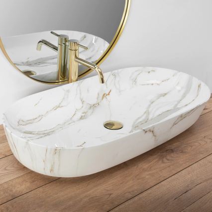 REA-U8404 - Lavabo da appoggio CLEO 41x81 cm ceramica/bianco/effetto marmo