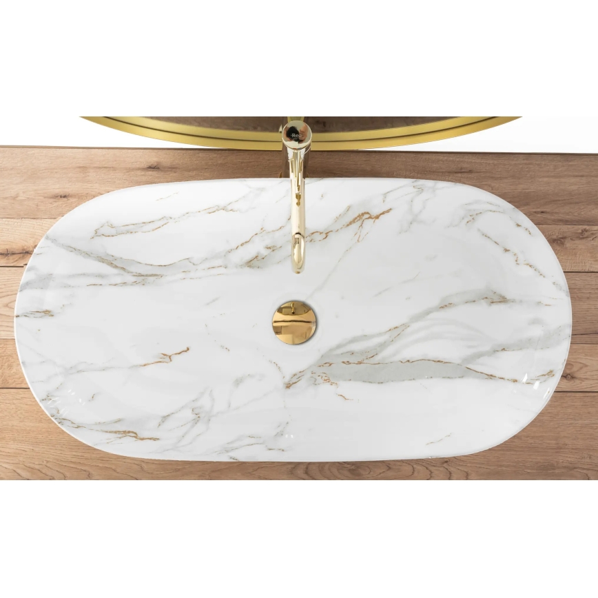 REA-U8404 - Lavabo da appoggio CLEO 41x81 cm ceramica/bianco/effetto marmo