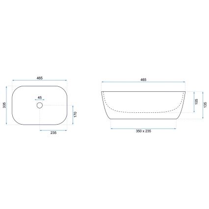 REA-U8470 - Lavabo da appoggio BELINDA 33,5x46,5 cm ceramica/nero opaco