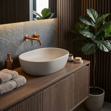 REA-U8480 - Lavabo da appoggio AMELIA 34,5x48 cm ceramica/effetto pietra
