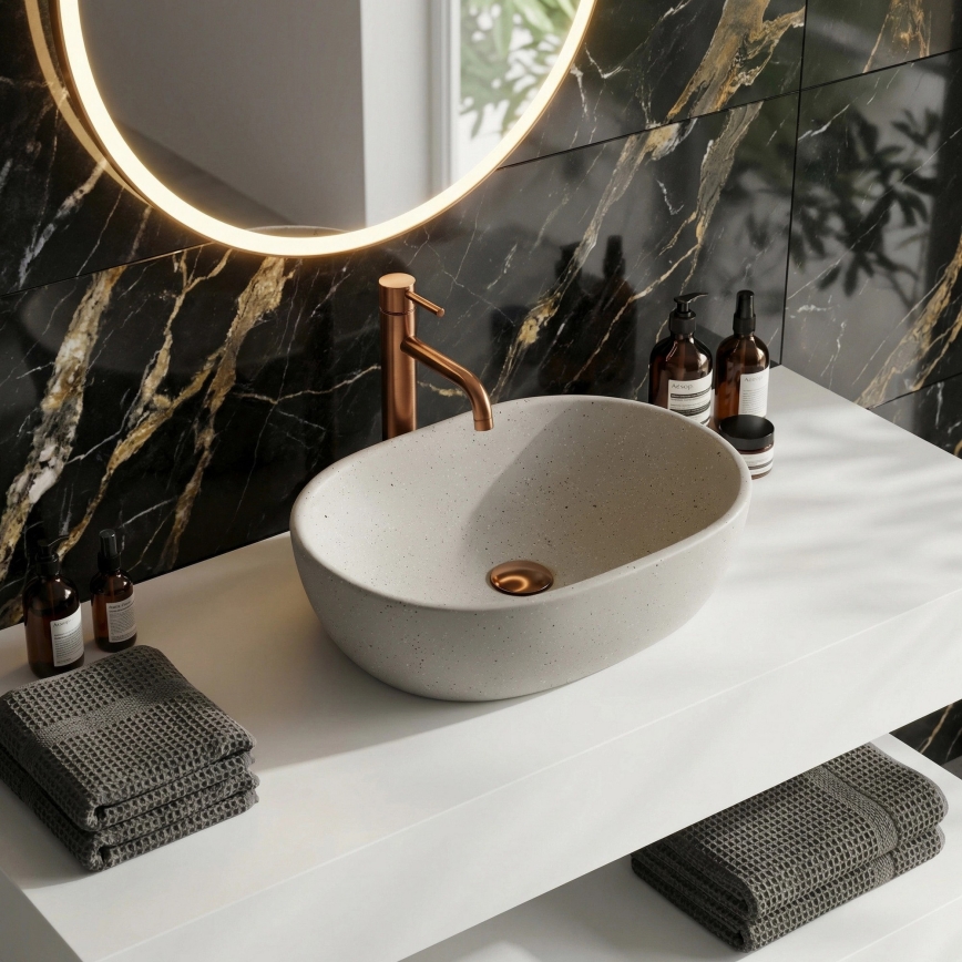 REA-U8480 - Lavabo da appoggio AMELIA 34,5x48 cm ceramica/effetto pietra