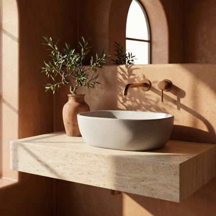 REA-U8480 - Lavabo da appoggio AMELIA 34,5x48 cm ceramica/effetto pietra