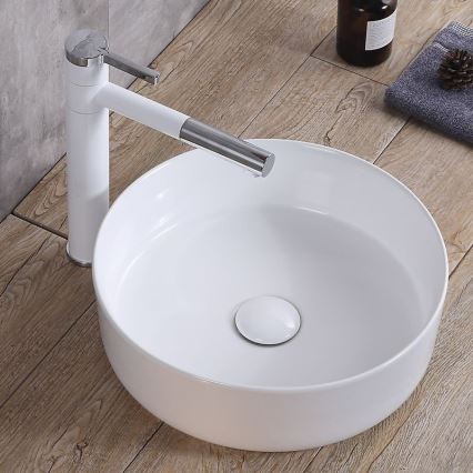 REA-U8493 - Lavabo da appoggio ELMA Ø 45 cm in ceramica, bianco lucido