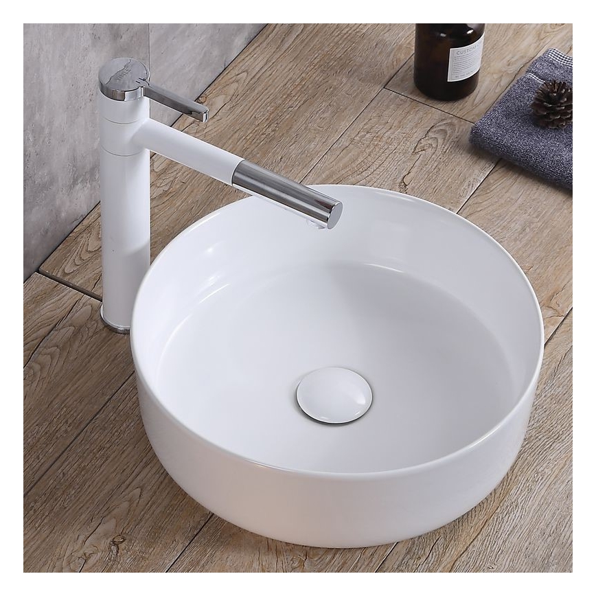 REA-U8493 - Lavabo da appoggio ELMA Ø 45 cm in ceramica, bianco lucido
