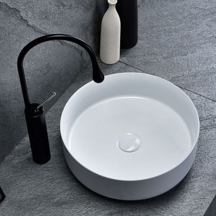 REA-U8493 - Lavabo da appoggio ELMA Ø 45 cm in ceramica, bianco lucido