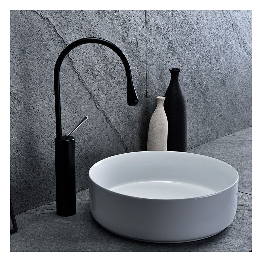 REA-U8493 - Lavabo da appoggio ELMA Ø 45 cm in ceramica, bianco lucido