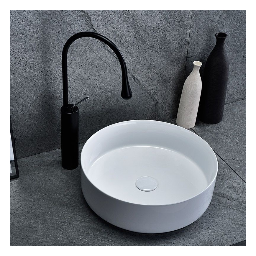 REA-U8493 - Lavabo da appoggio ELMA Ø 45 cm in ceramica, bianco lucido