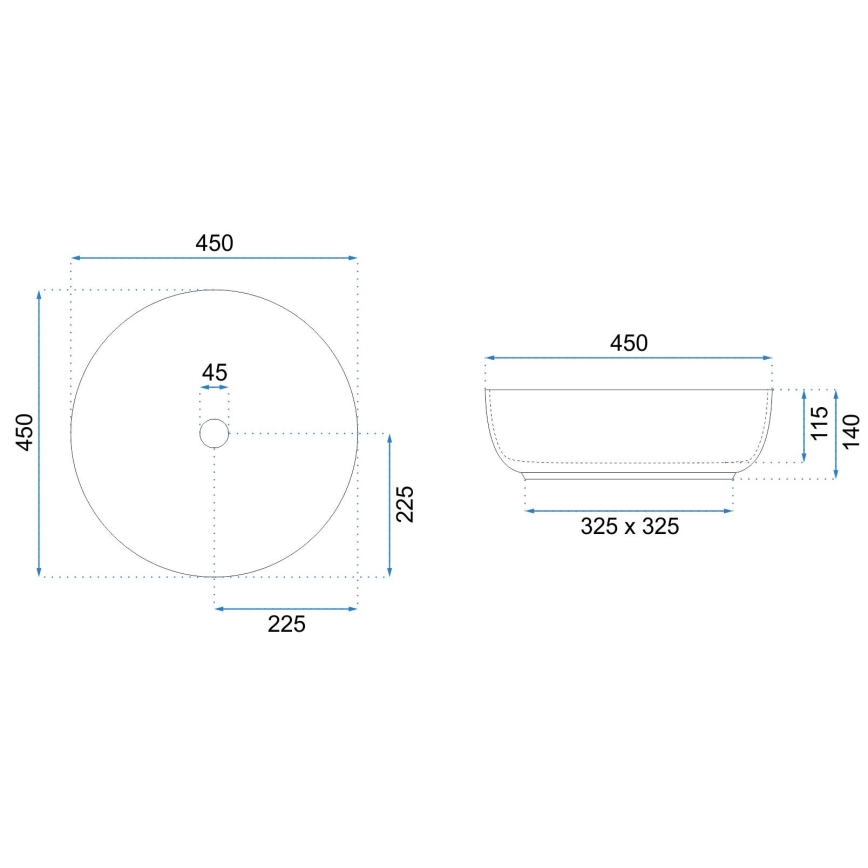 REA-U8493 - Lavabo da appoggio ELMA Ø 45 cm in ceramica, bianco lucido