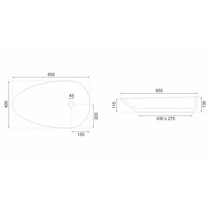 REA-U8537 - Lavabo da appoggio GRETA 40x65,5 cm ceramica/bianco lucido