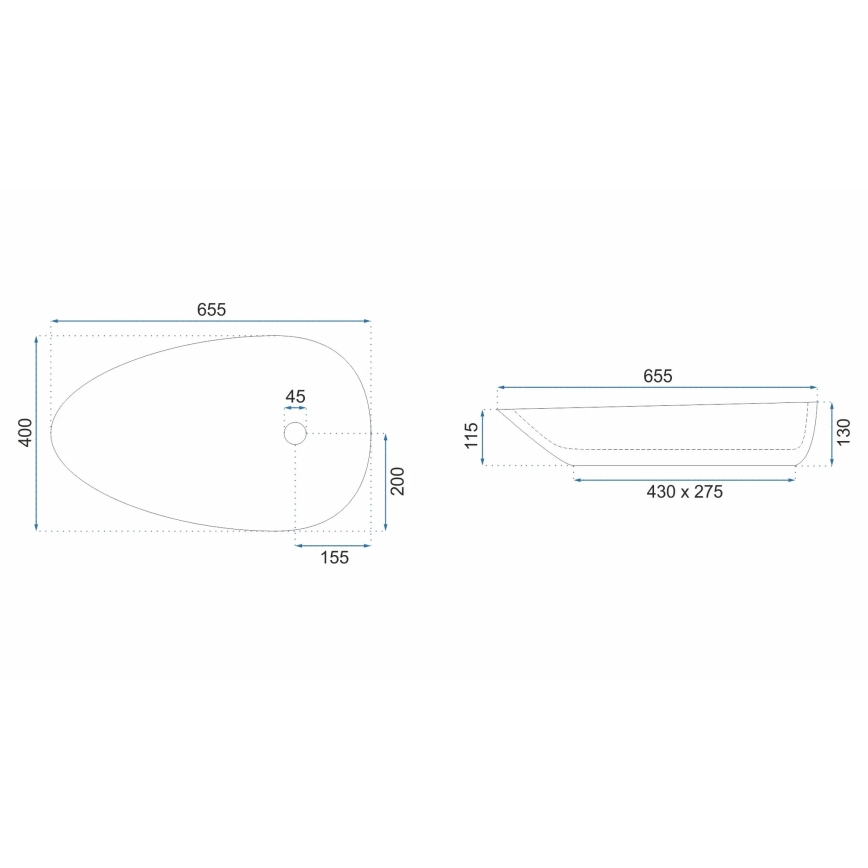 REA-U8537 - Lavabo da appoggio GRETA 40x65,5 cm ceramica/bianco lucido