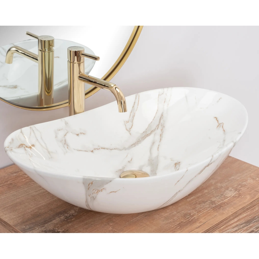 REA-U8548 - Lavabo da appoggio ROYAL 36x60,5 cm in ceramica/decoro effetto marmo